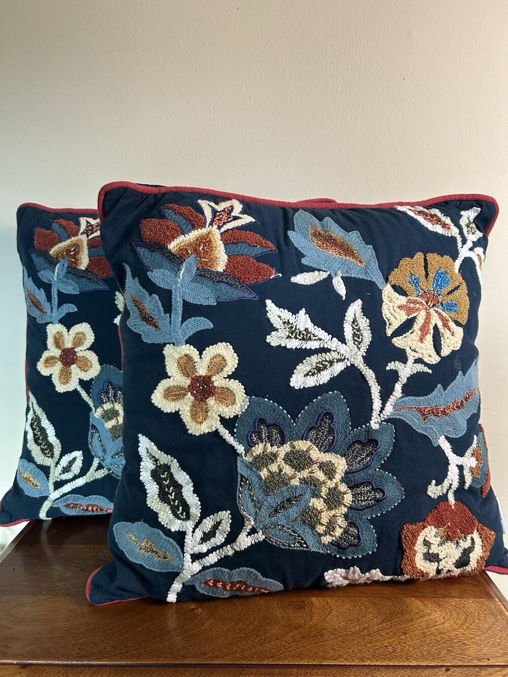 Pillow - Artistic accents, 17" square, Crewel and Beaded for indoor use